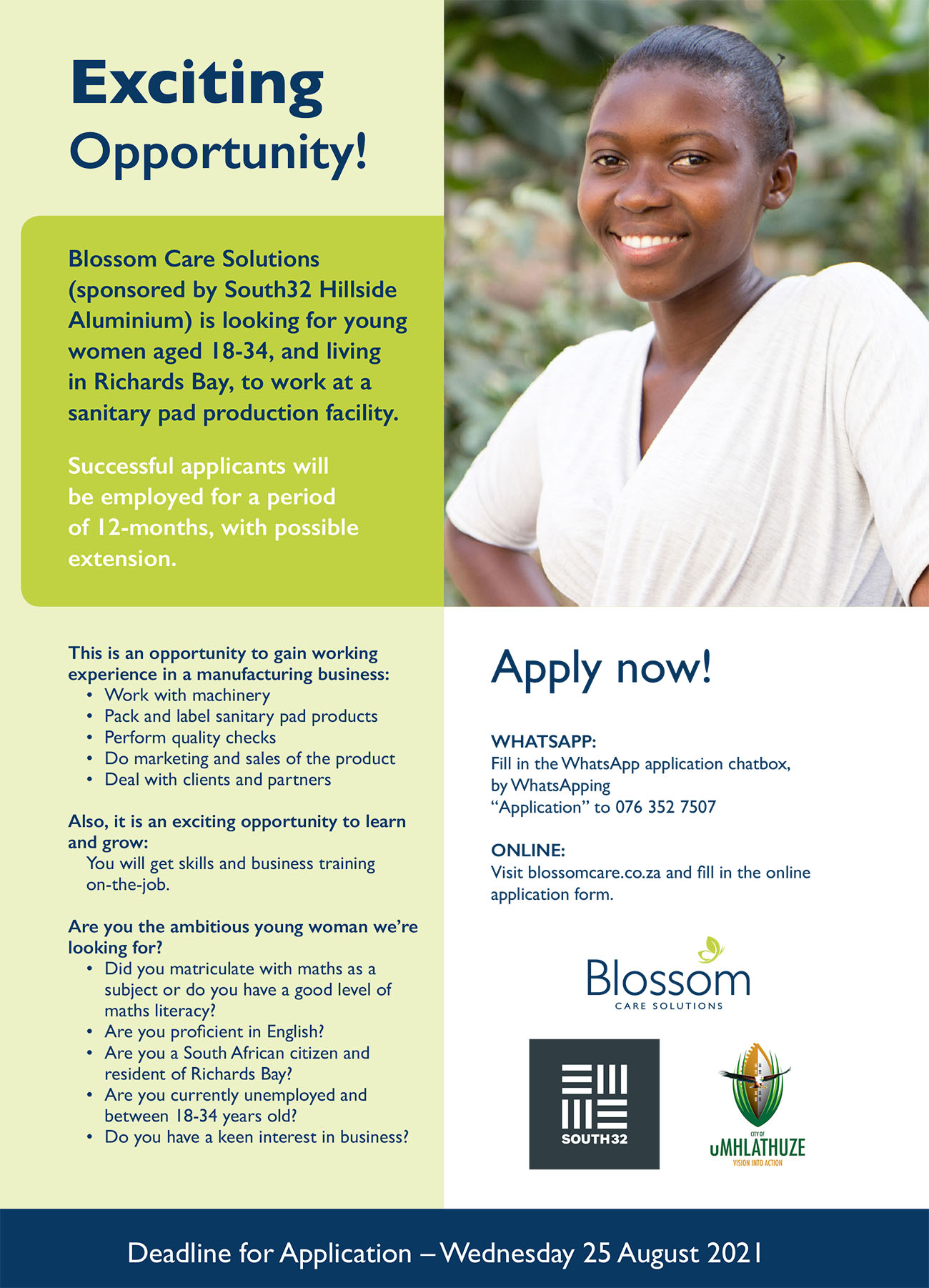 Blossom Recruitment Advert RB 2021