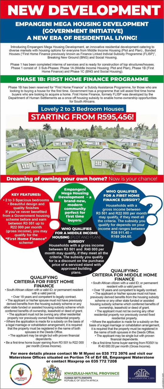 Empangeni Mega Housing First Home Finance Subsidy