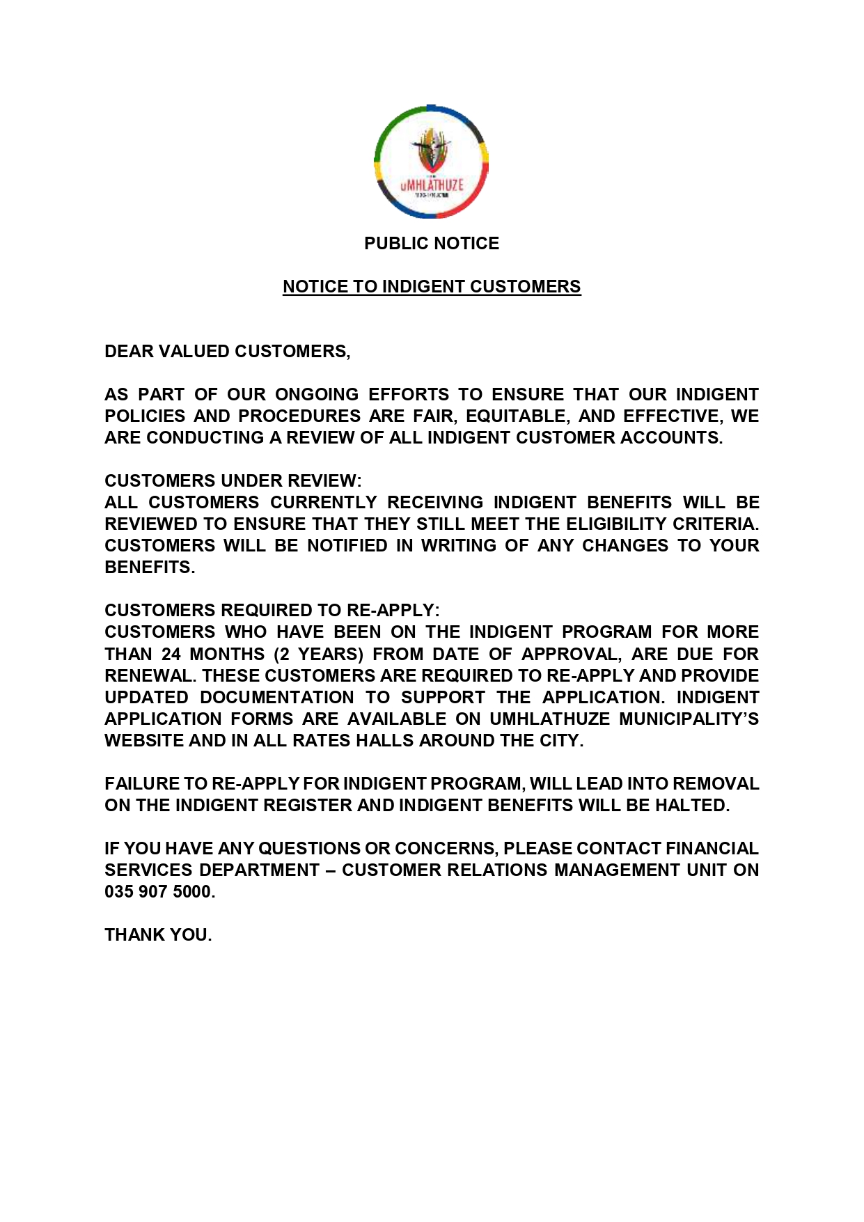 PUBLIC NOTICE INDIGENT CUSTOMERS REVIEW page 0001